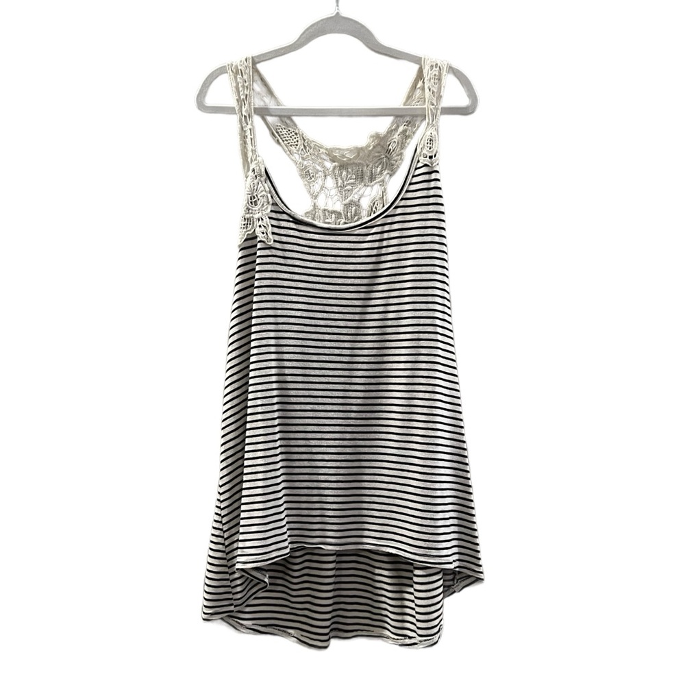 Pretty Good Women’s Small Black White Stripe Tank Top Crochet Racerback